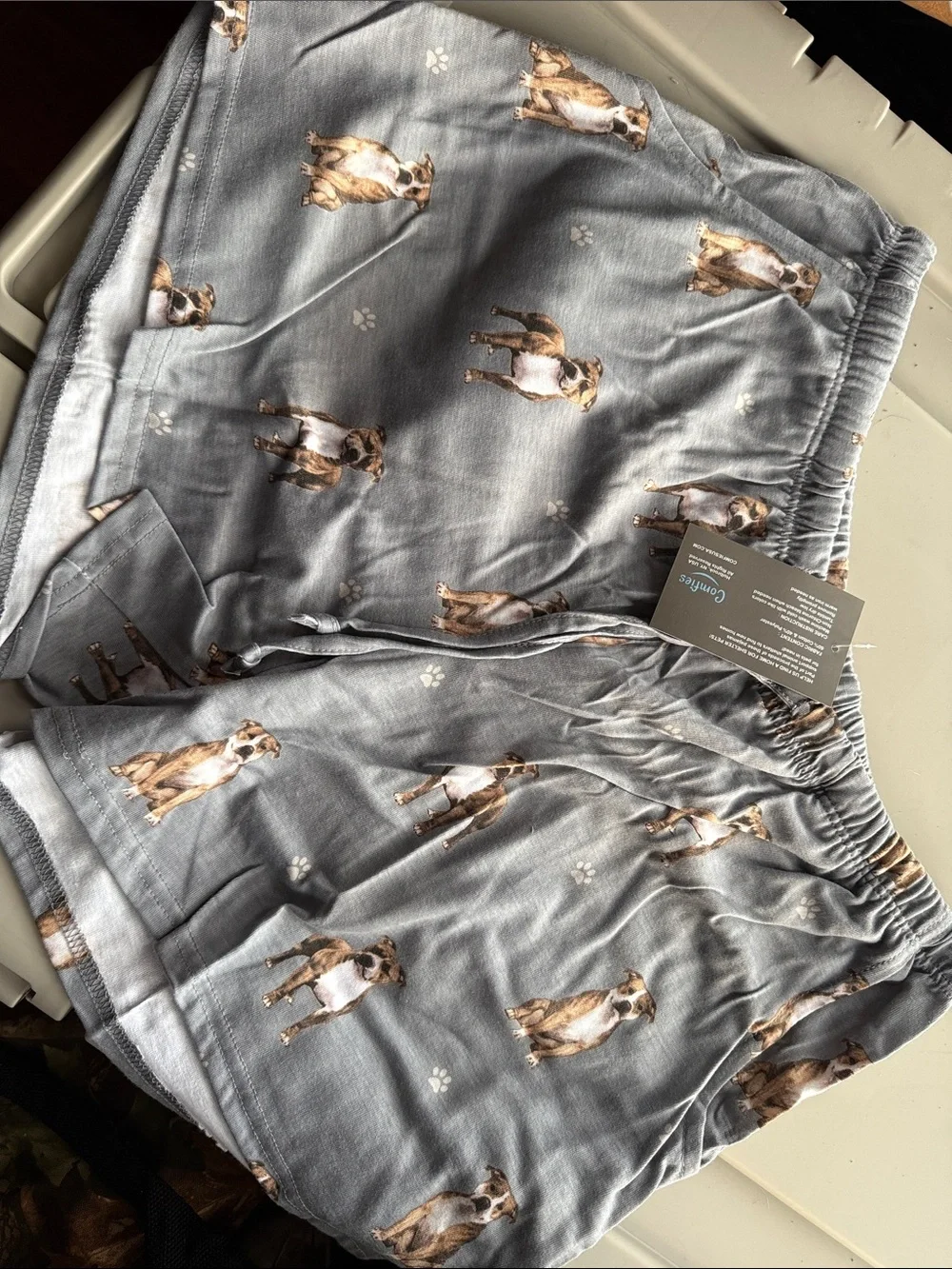 Comfies Women's Lounge/Sleep Shorts - Gray Dog Print Pit Bull XL